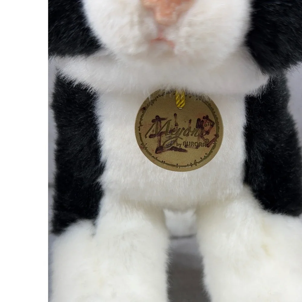 Aurora Miyoni Tuxedo Cat Plush Stuffed Animal Black White Realistic 10 Inch